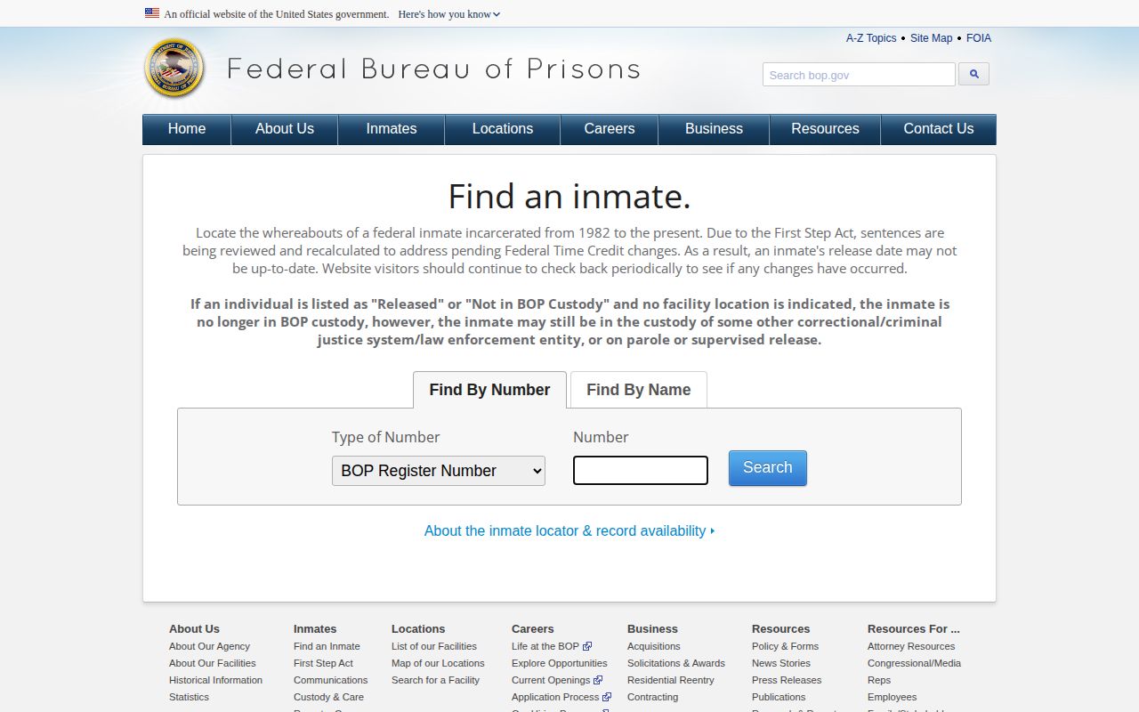 Federal BOP release date lookup relevant to Caroline County released inmates