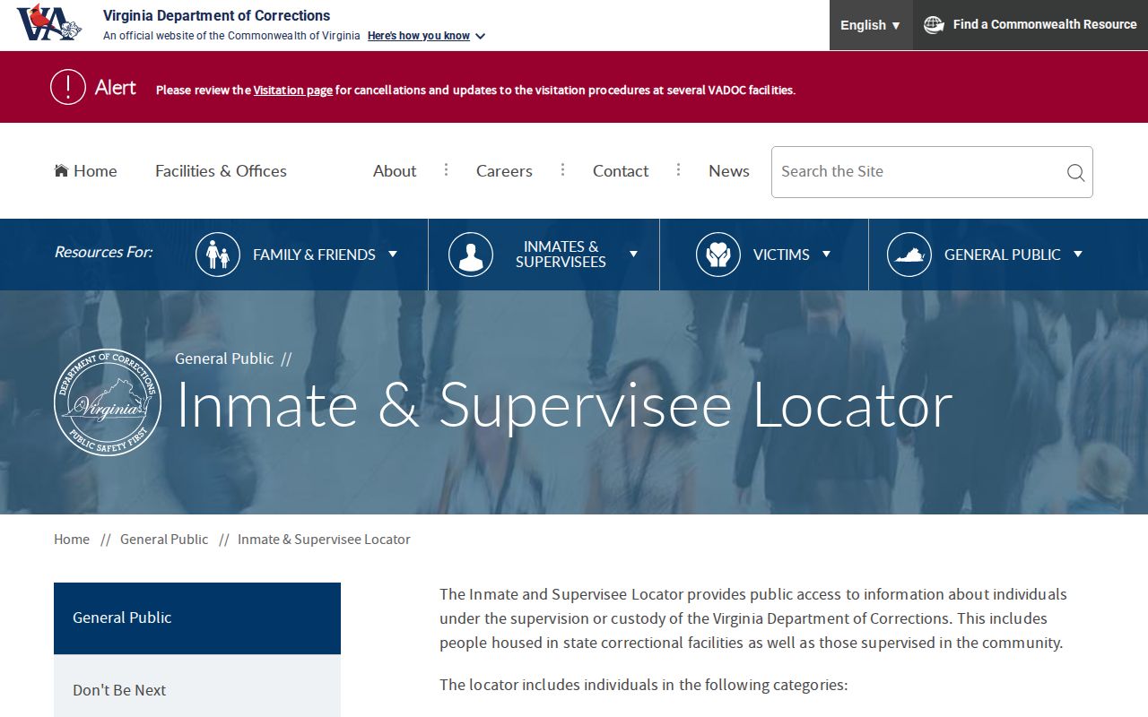 VADOC locator for Caroline County state custody and post-release supervision