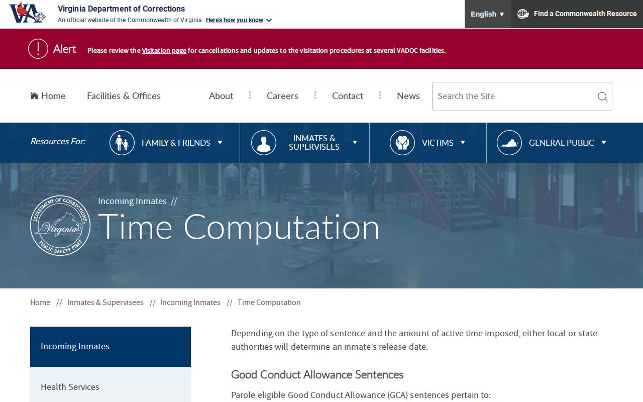 Caroline County projected release date time computation rules
